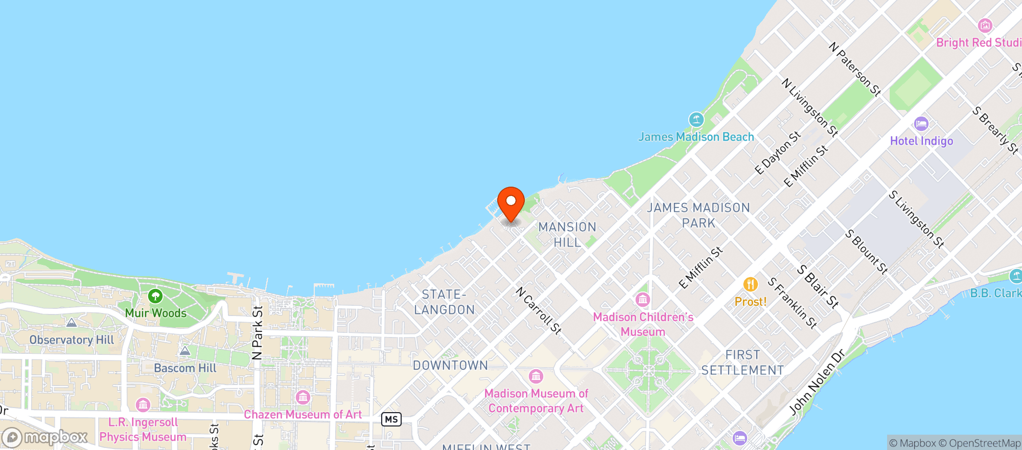 Map showing Edgewater Hotel