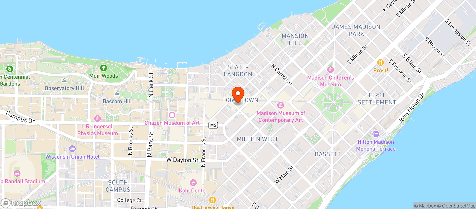 Map showing Hawks Bar & Grill