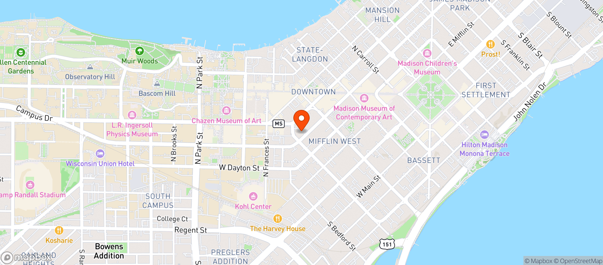 Map showing Bassett Street Brunch Club