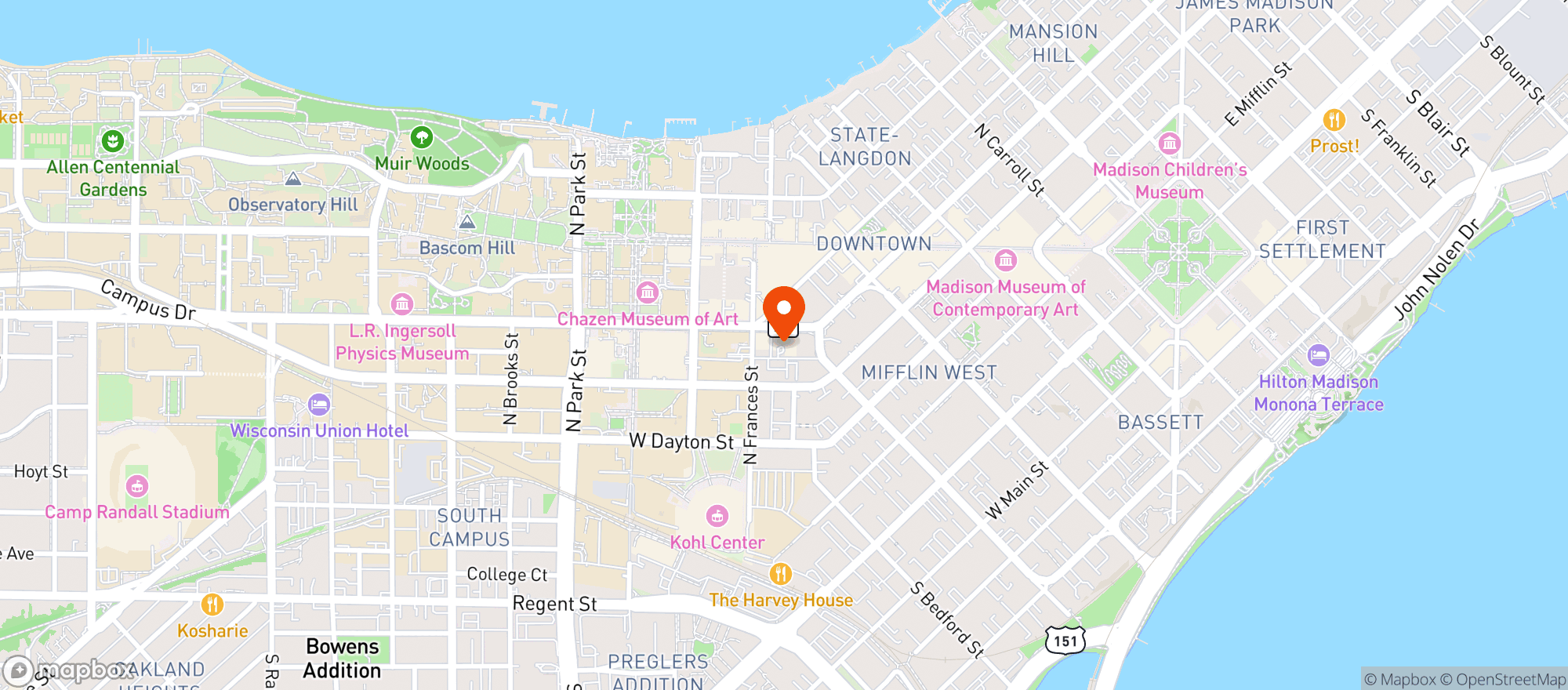 Map showing University Avenue Liquor