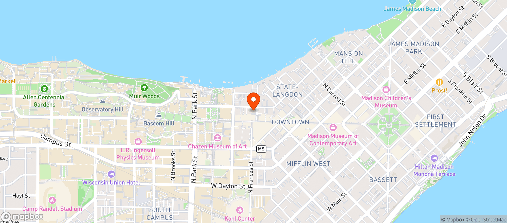 Map showing Graduate Hotel