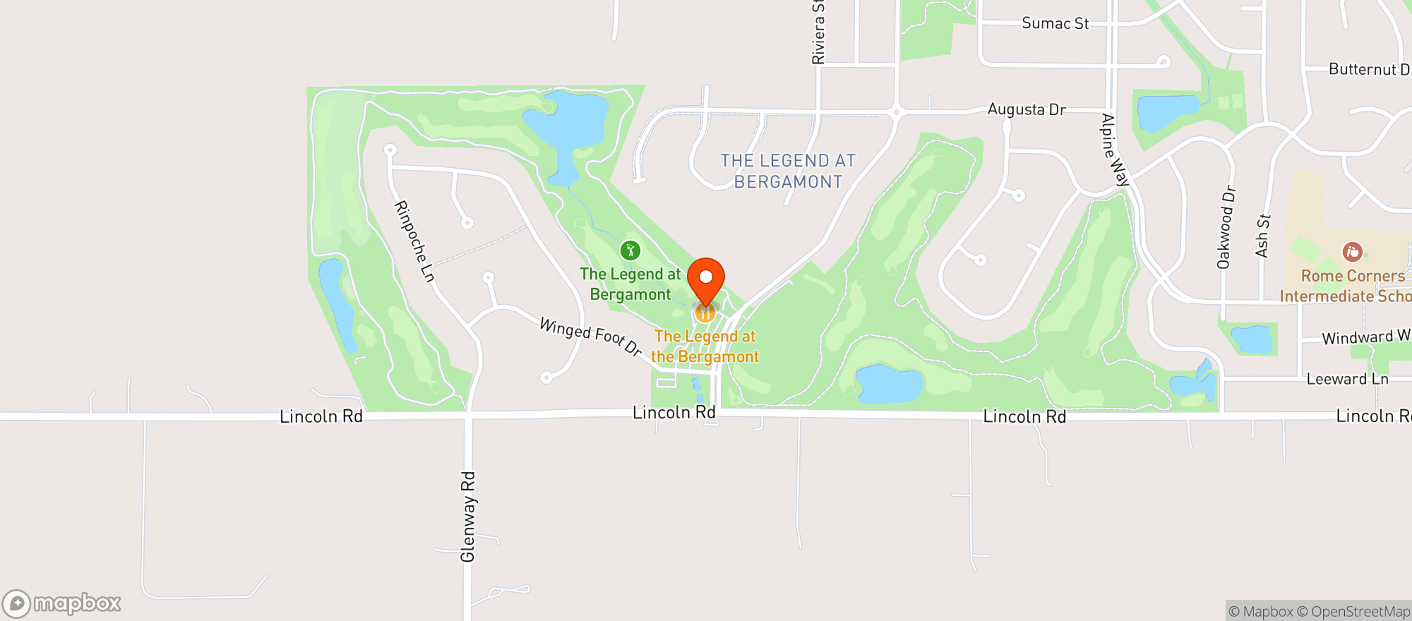 Map showing Bergamont Golf Club