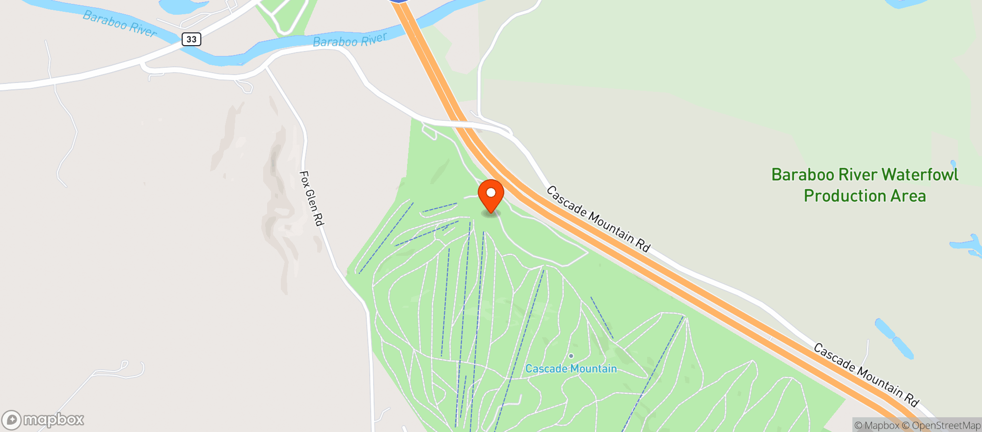 Map showing Cascade Mountain Ski Hill