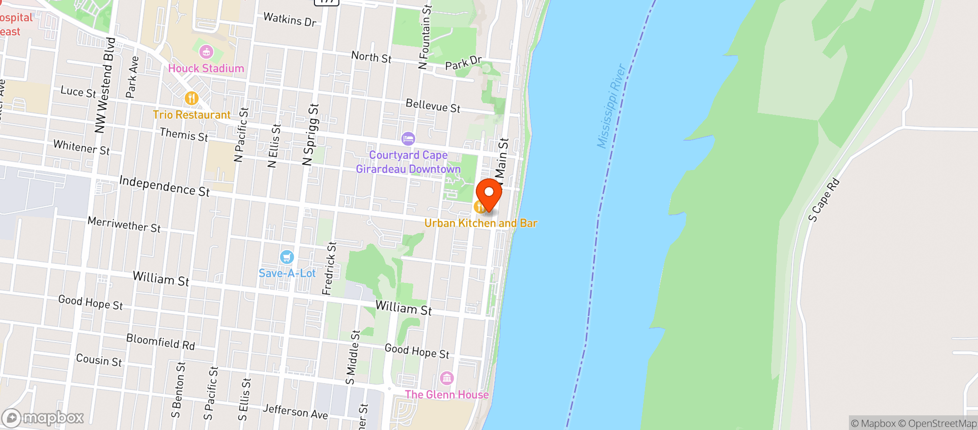 Map showing Hot Shots Bar And Grill