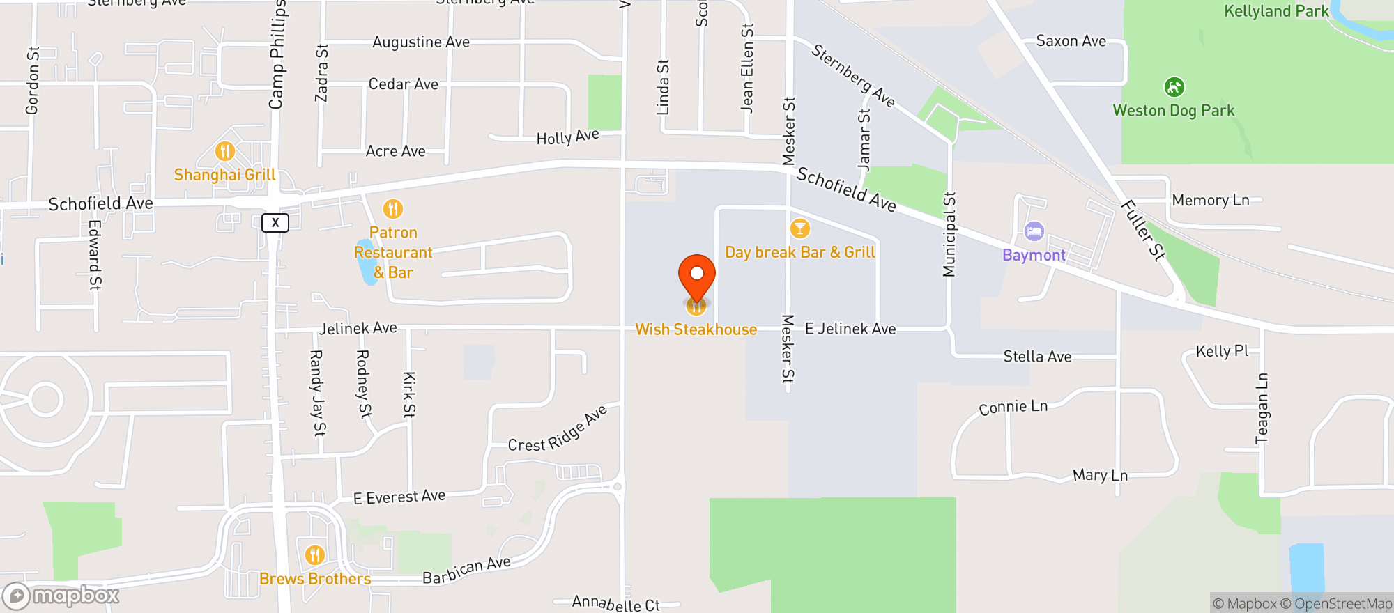 Map showing Wish Wisconsin Steakhouse