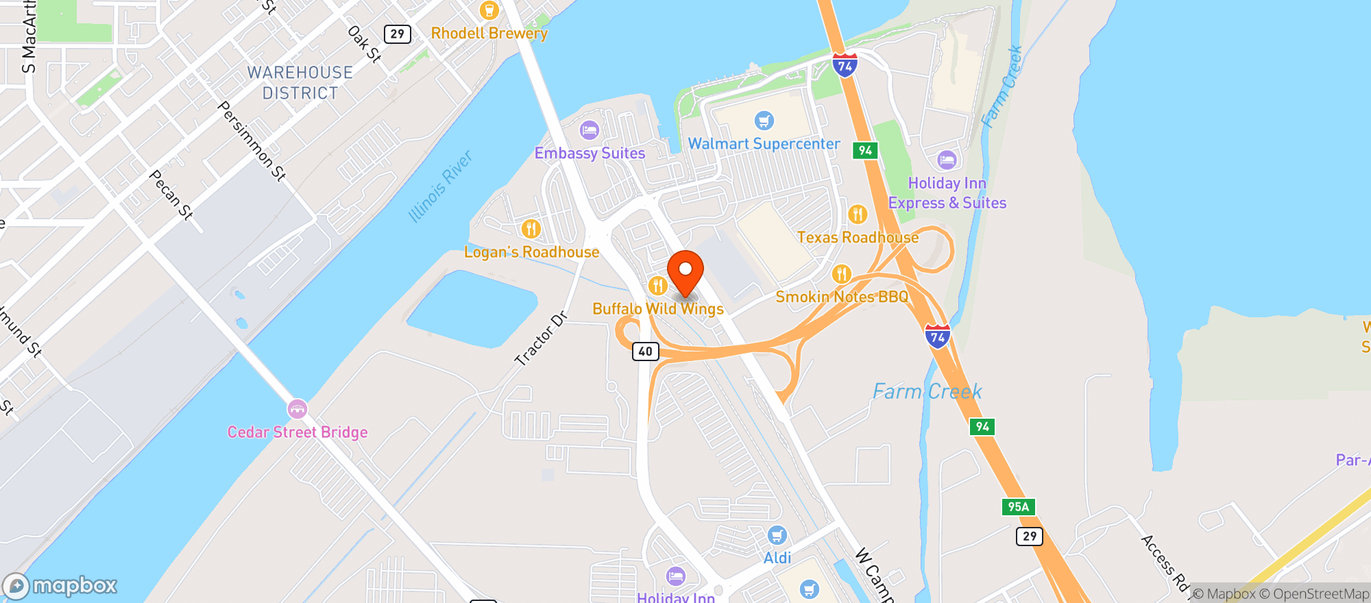 Map showing Childers Eatery - East Peoria