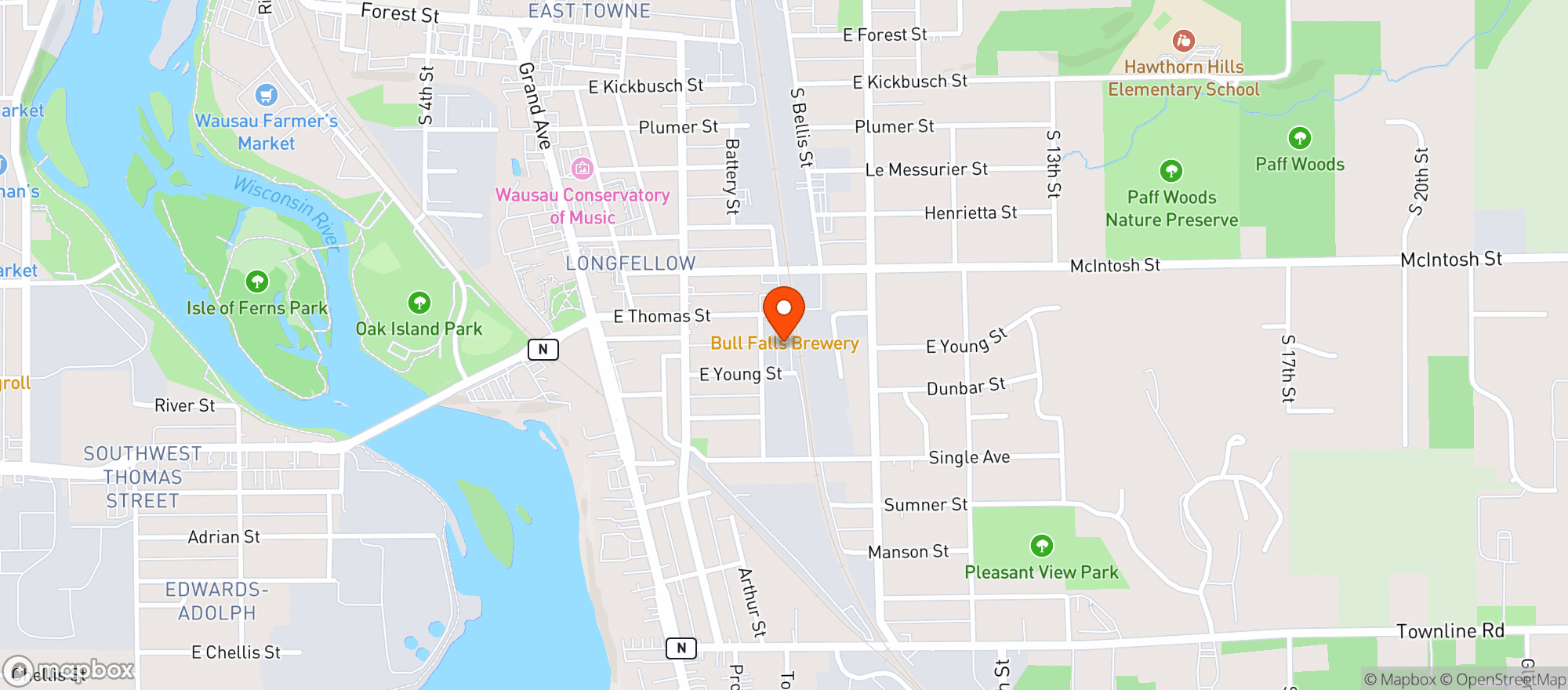 Map showing Bull Falls Brewery