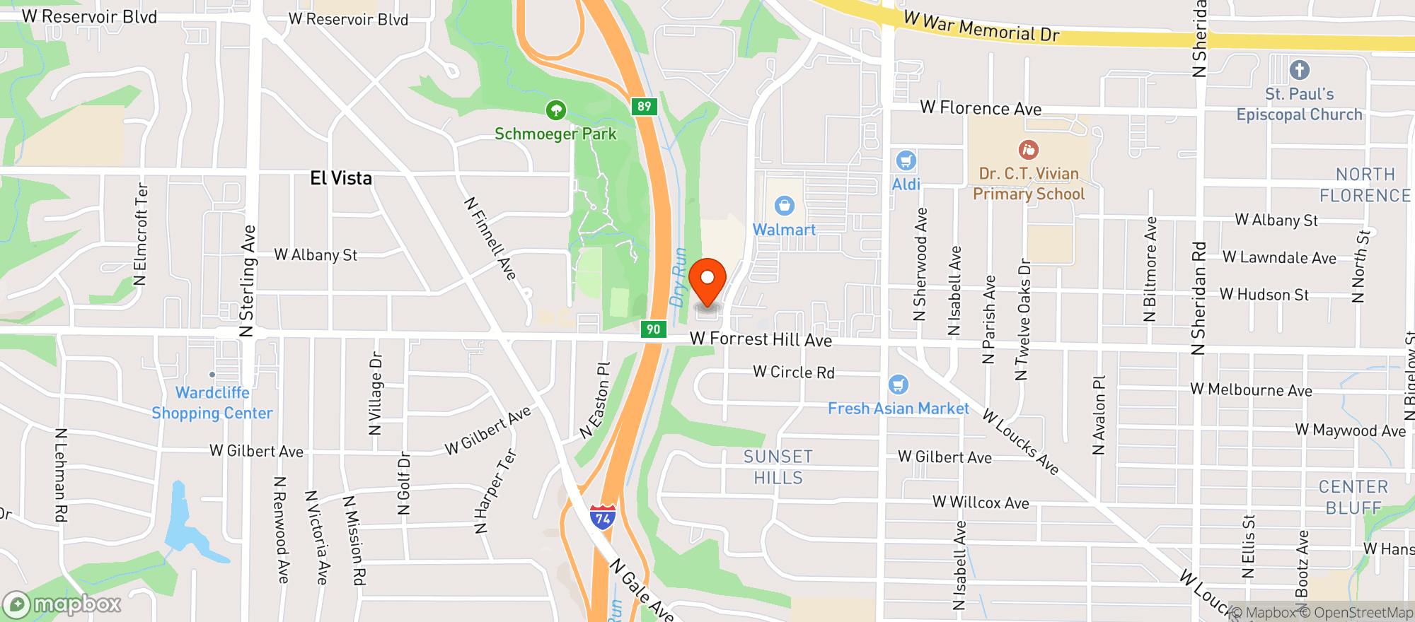Map showing Childers Banquet Center - Dries