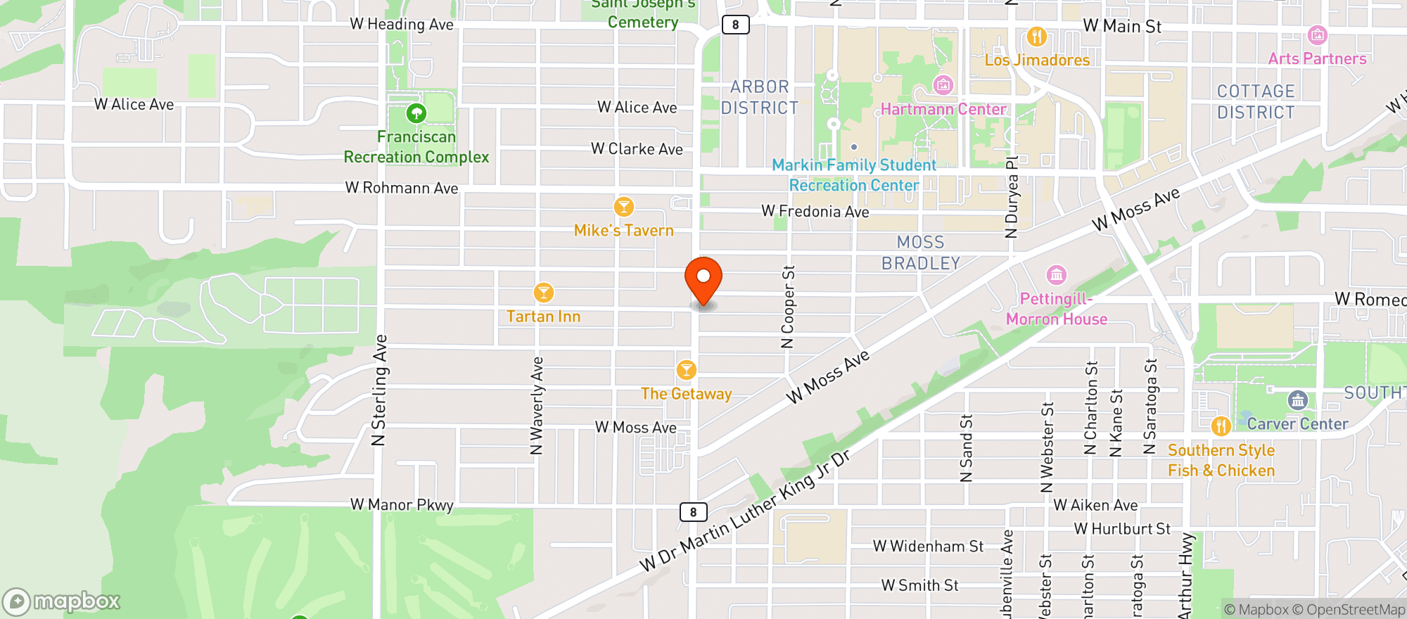 Map showing Joy S Tobacco Shop- Peoria