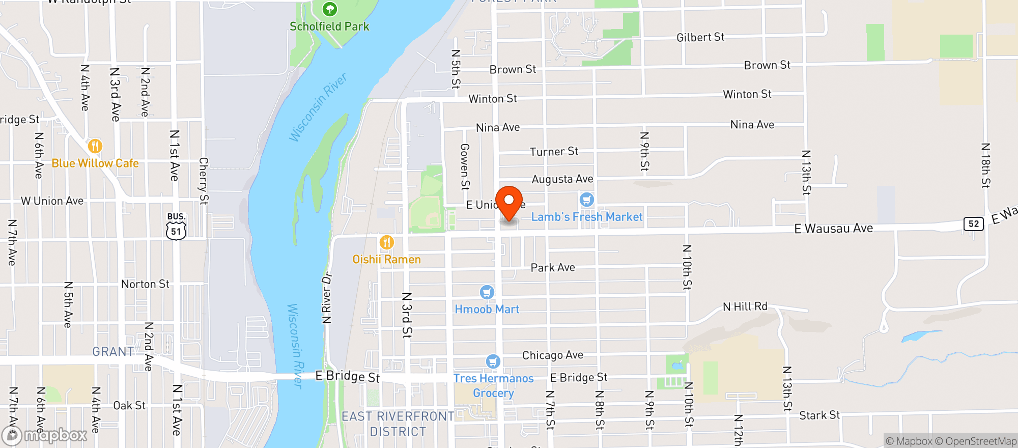 Map showing Kwik Trip #735-6th St-Wausau