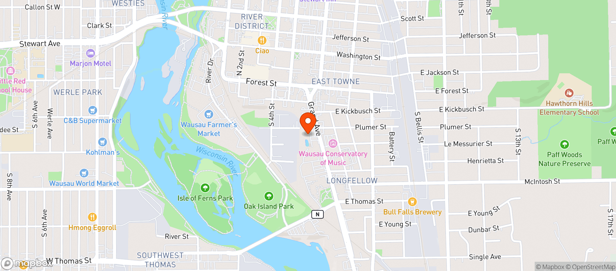 Map showing Kwik Trip #188-Grand Ave-Wausau