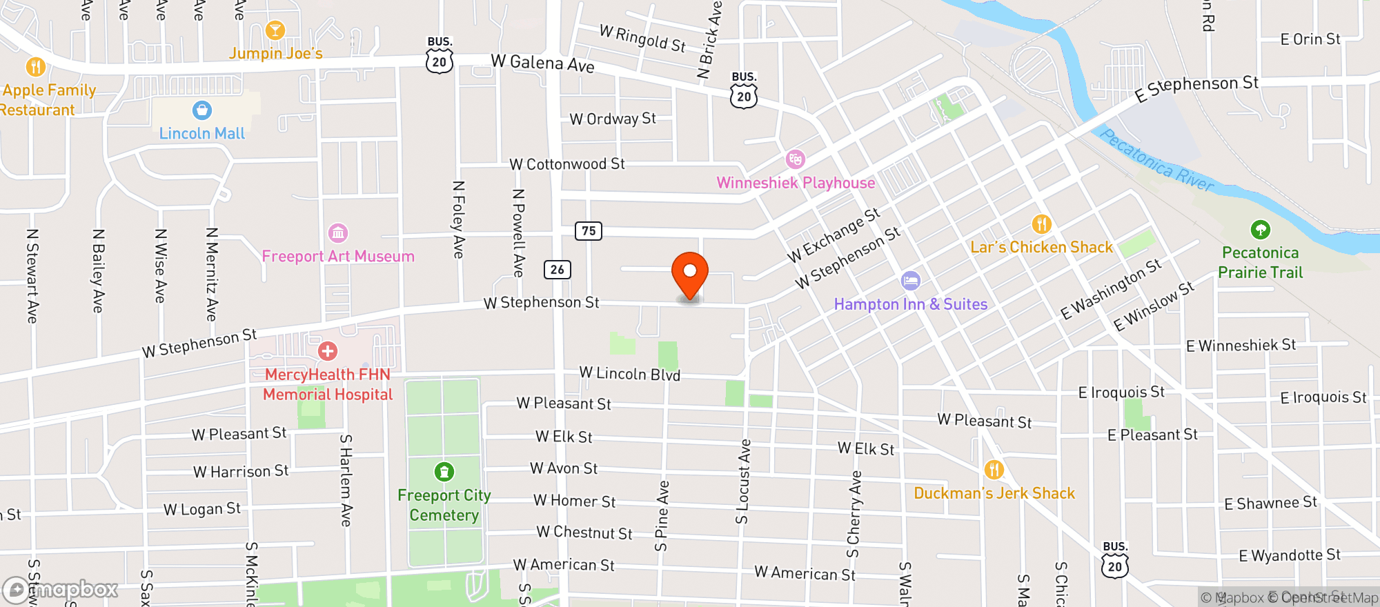 Map showing Elks Lodge