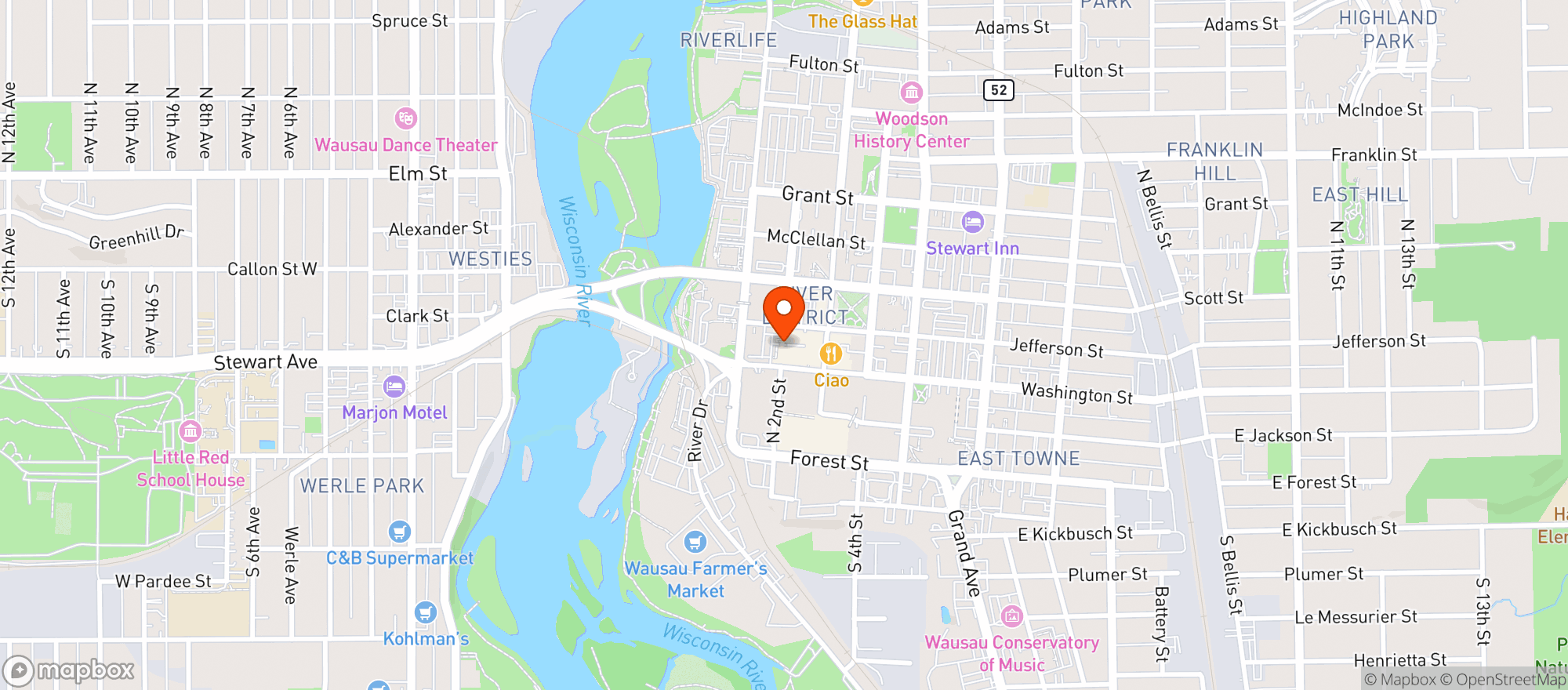 Map showing Jefferson Street Inn