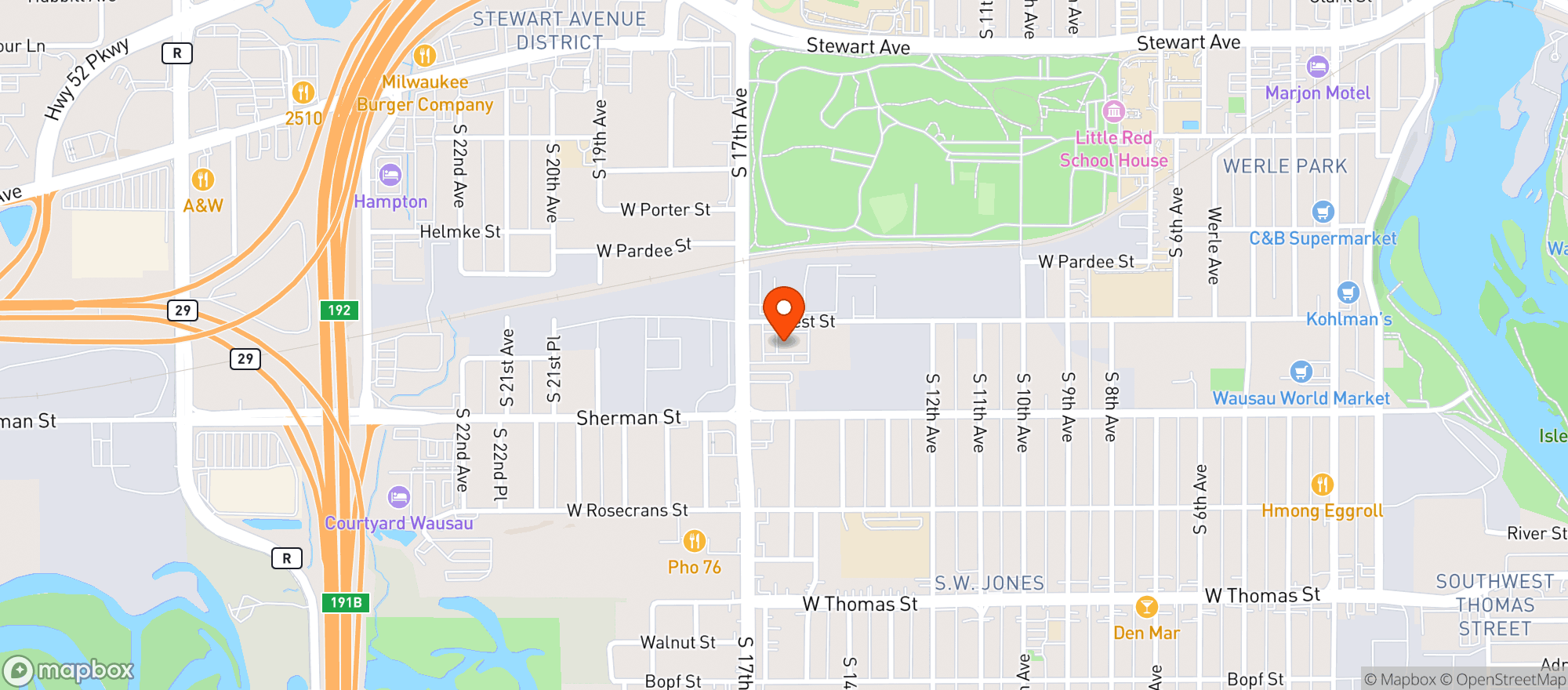 Map showing Kwik Trip #1033-West St-Wausau