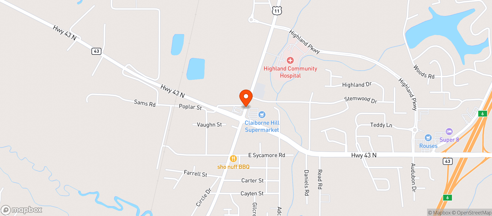 Map showing Claiborne Hill Super Market
