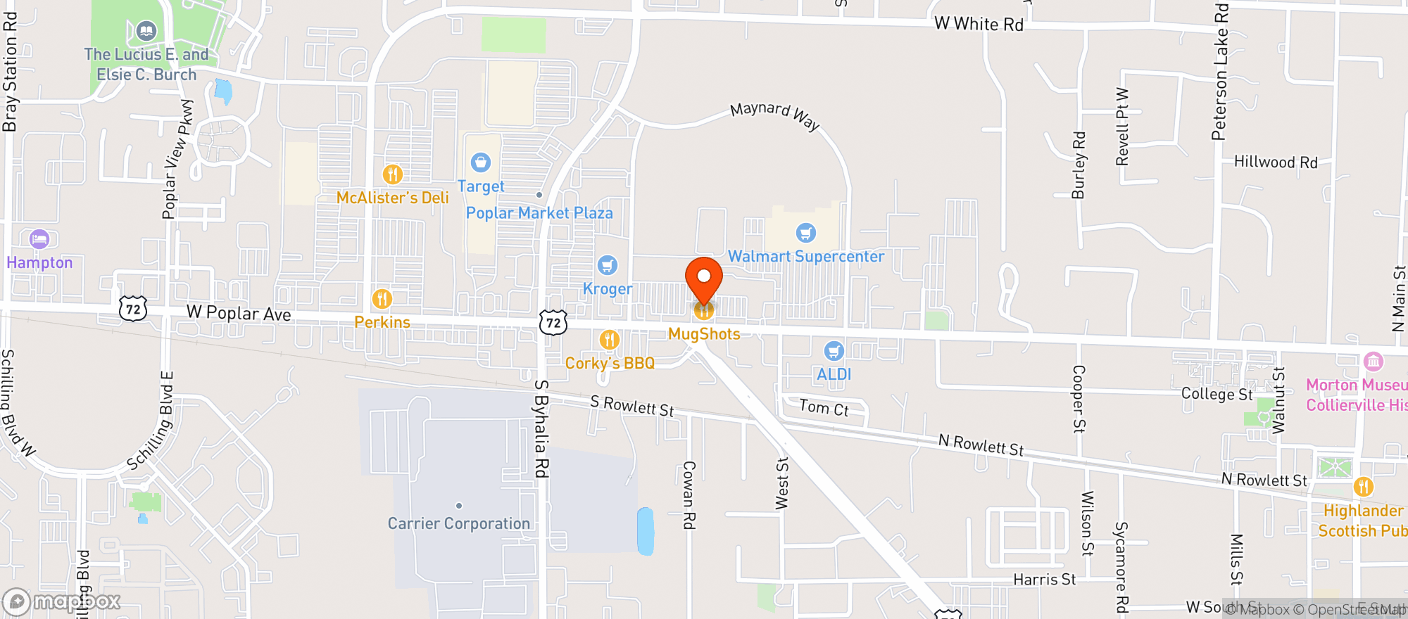 Map showing Mugshots Grill & Bar #0