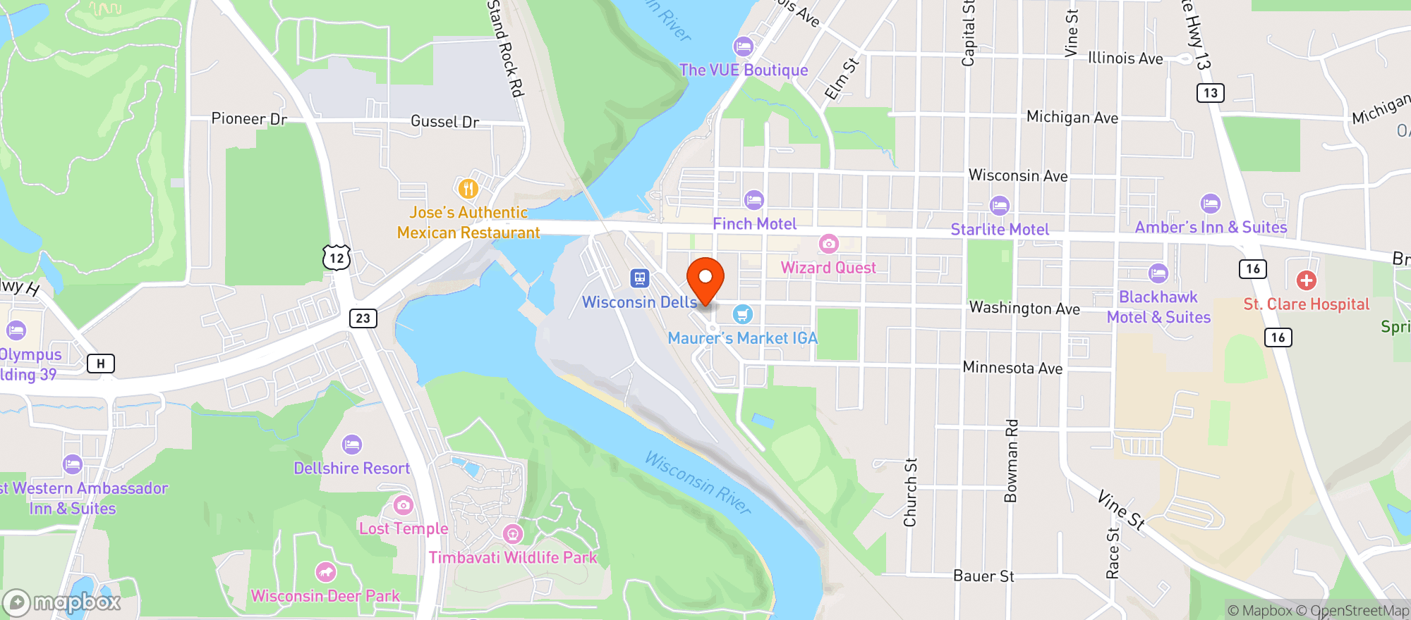 Map showing Sand Bar - Wisc. Dells