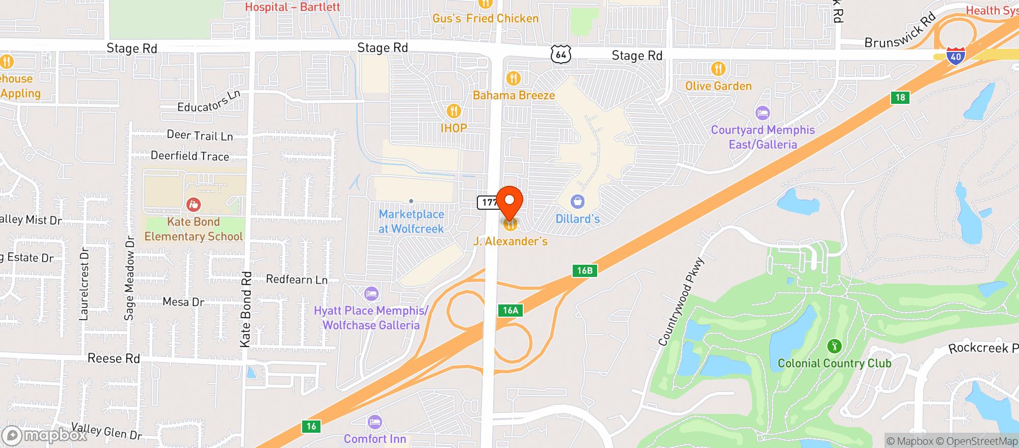 Map showing J Alexanders Restaurant