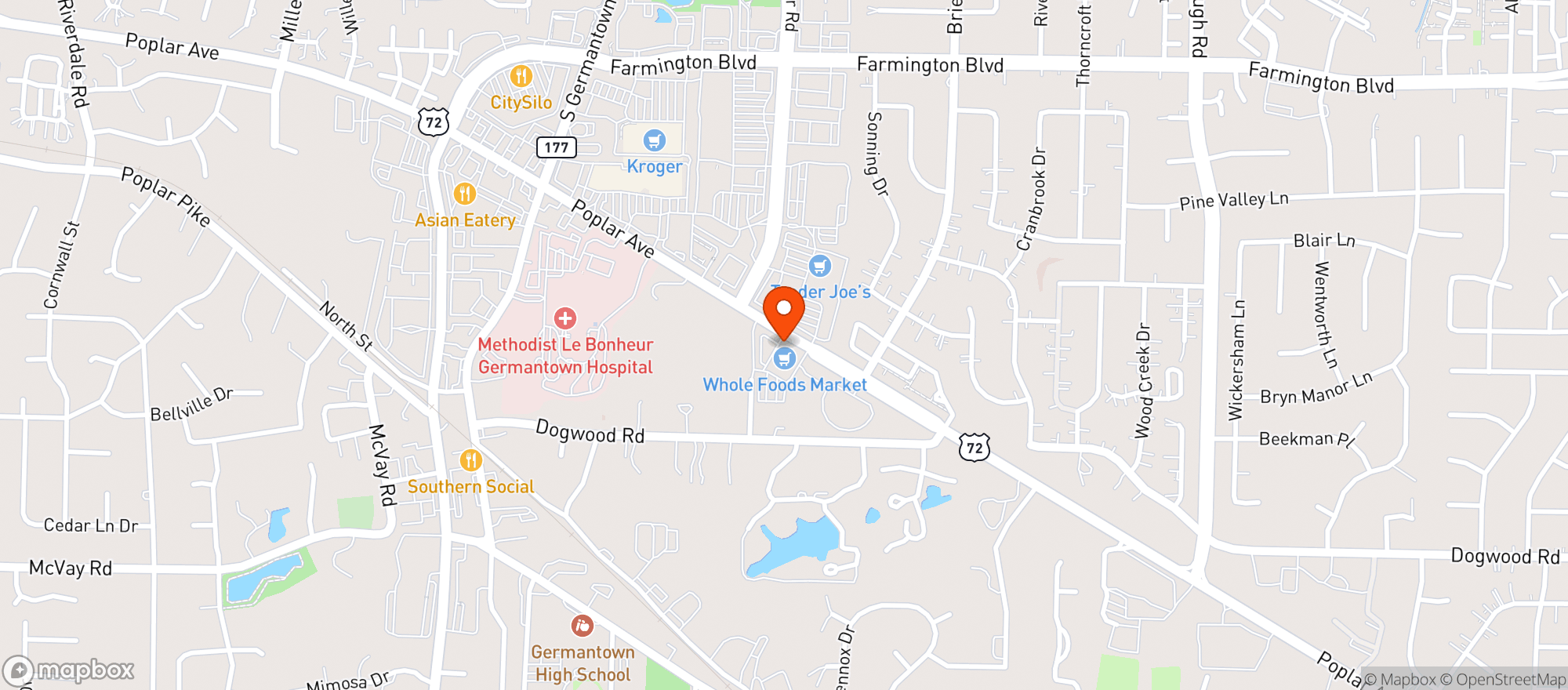 Map showing Whole Foods Germantown
