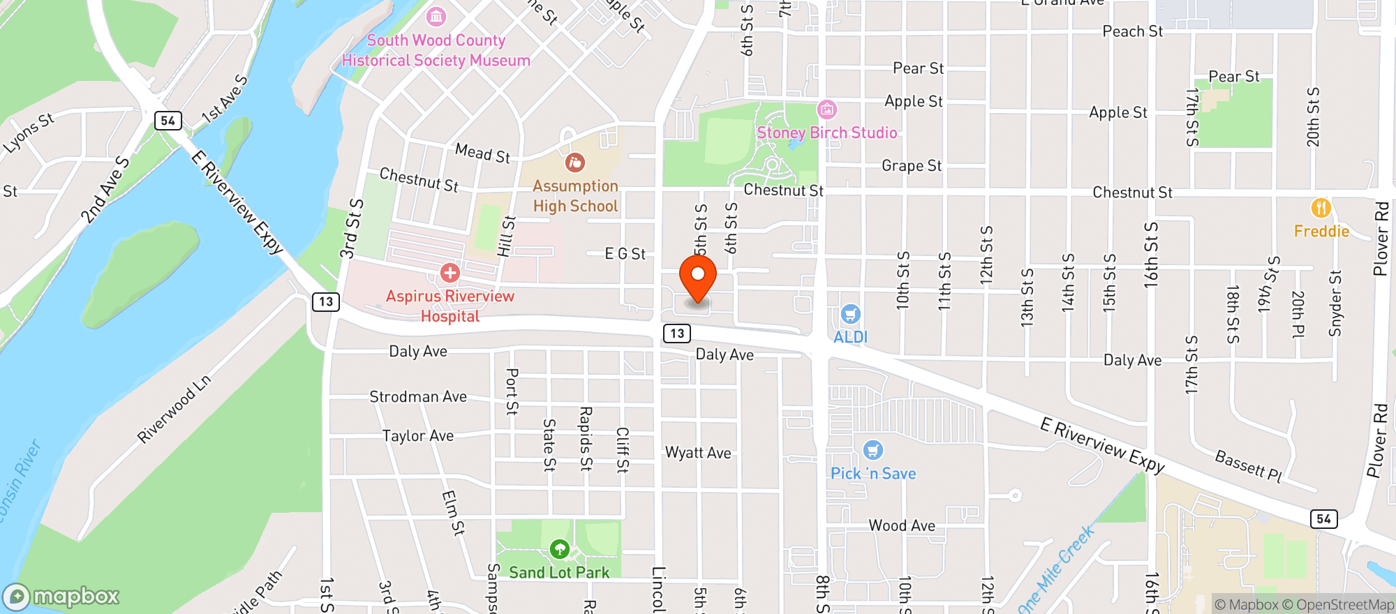 Map showing Kwik Trip #128-lincoln St-wi Rapids