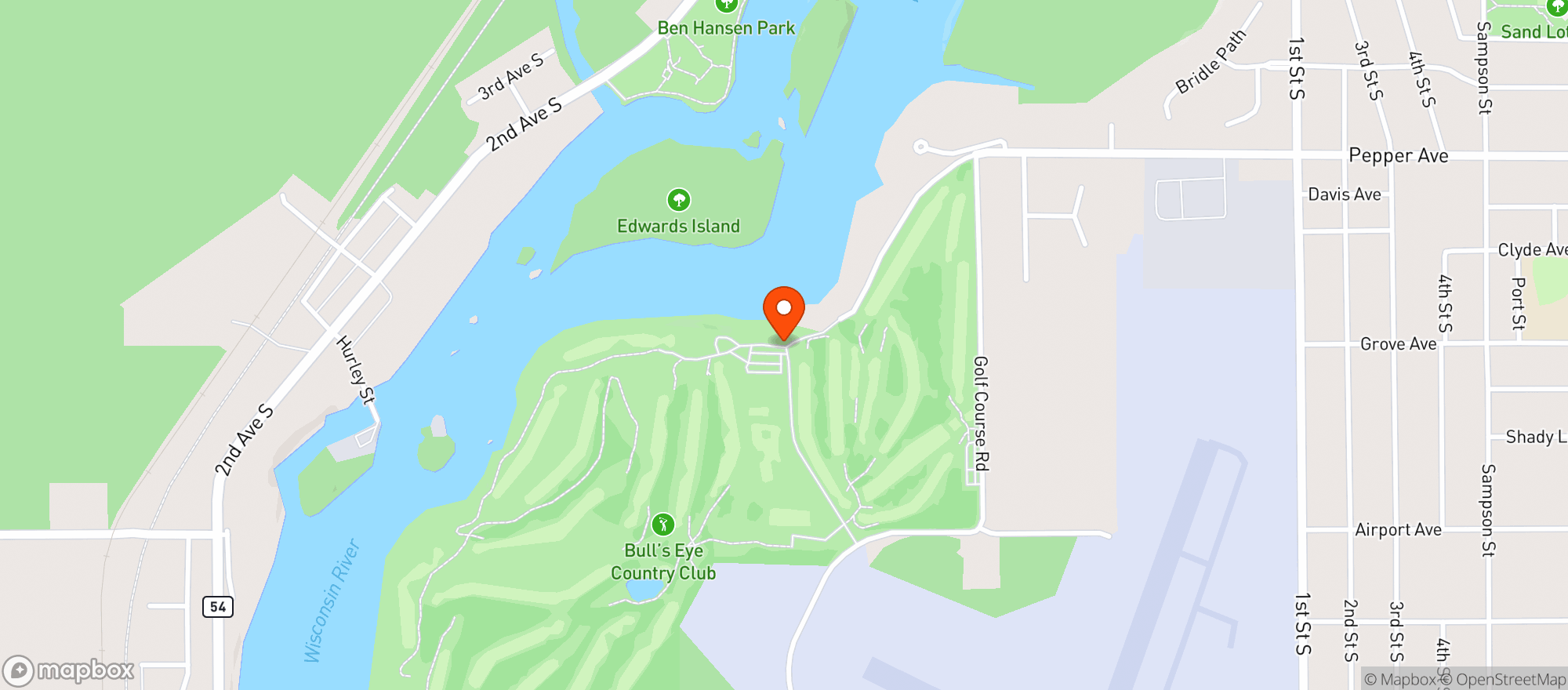 Map showing Bulls Eye Country Club