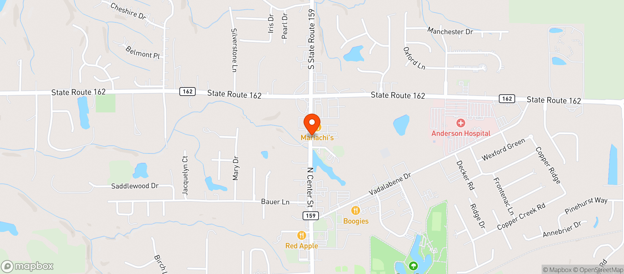 Map showing Mariachis Mexican Restaurant