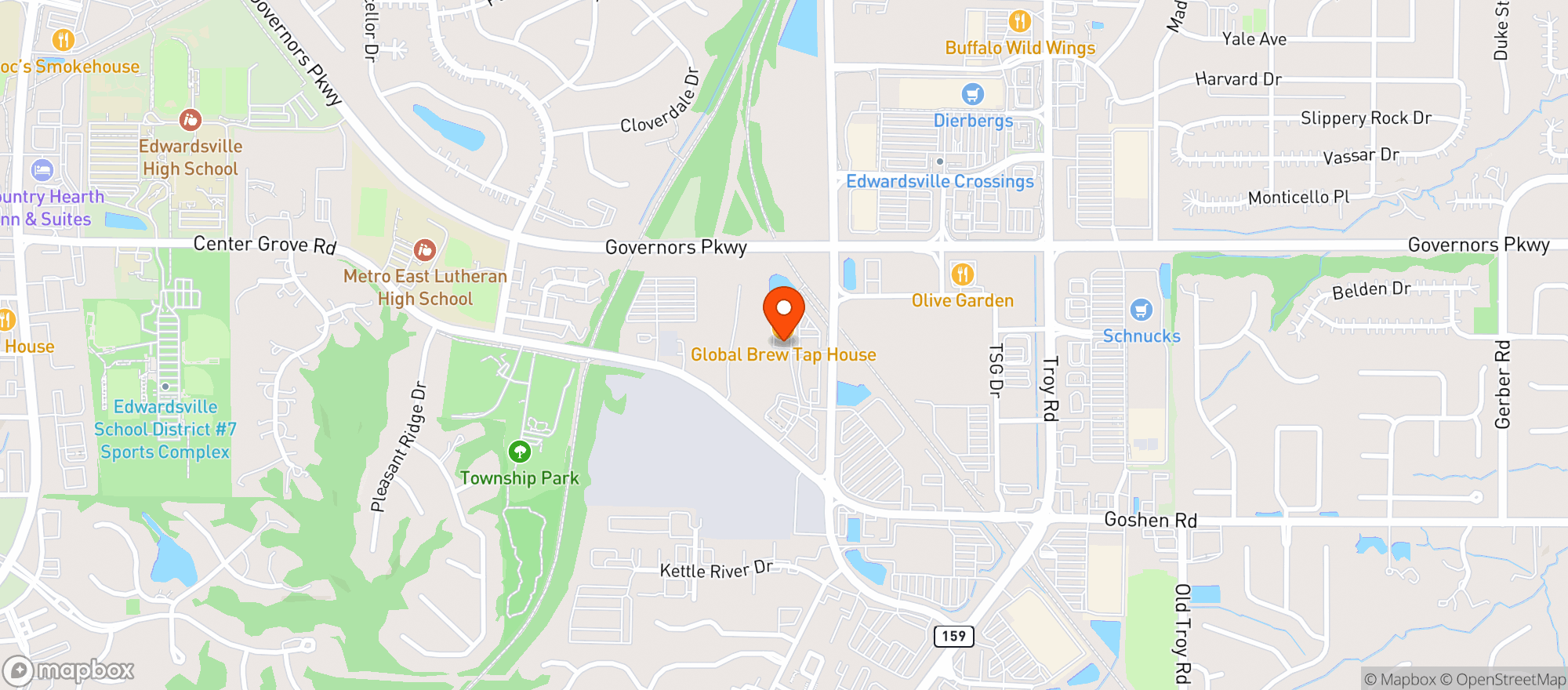 Map showing GLOBAL BREW TAP HOUSE