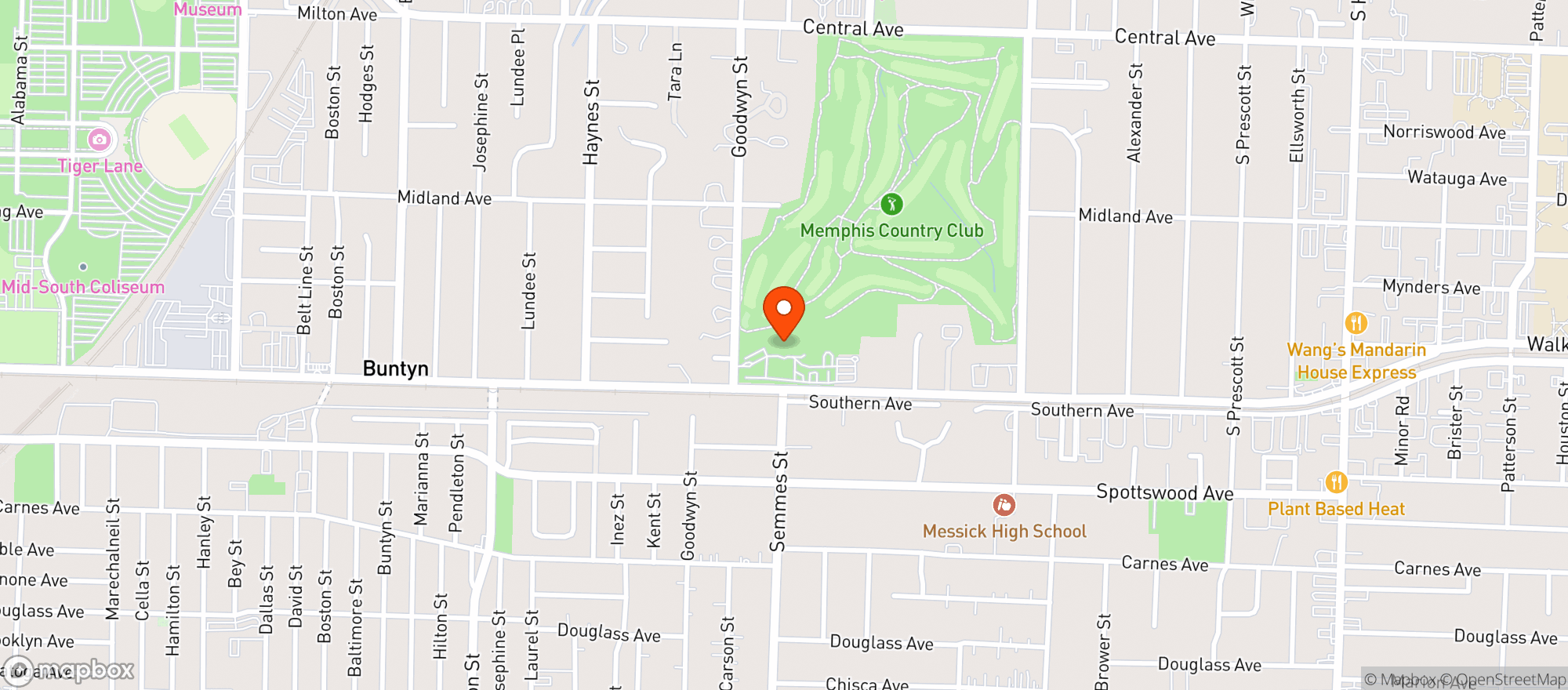 Map showing Memphis Country Club