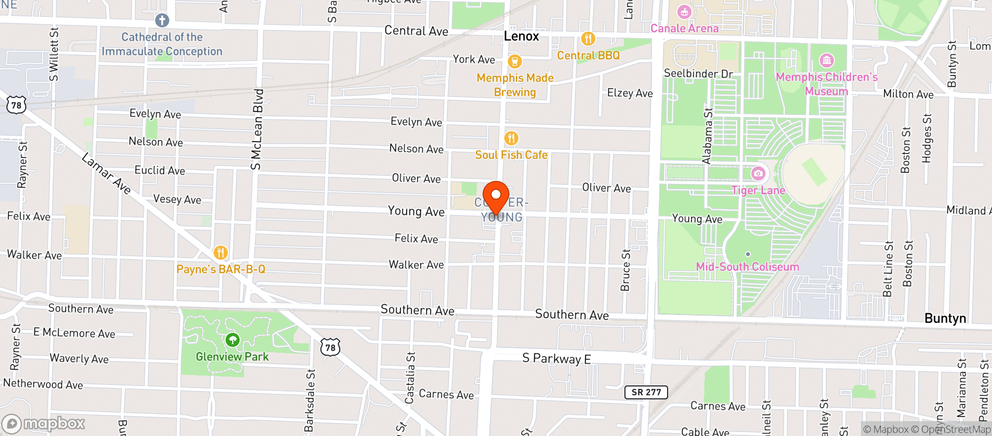 Map showing Coopers Restaurant
