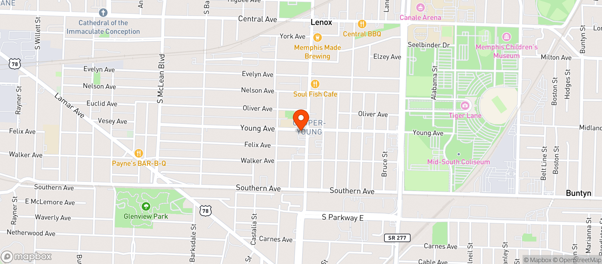 Map showing Young Avenue Deli