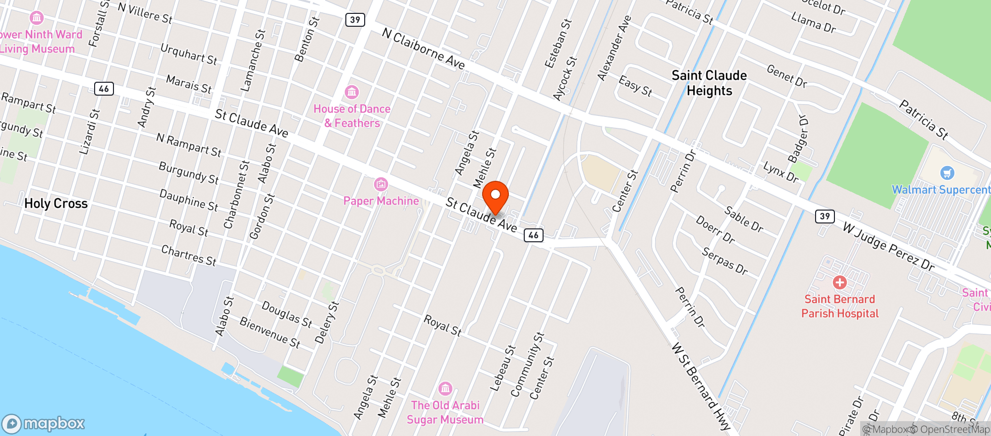 Map showing Canseco's Arabi Market