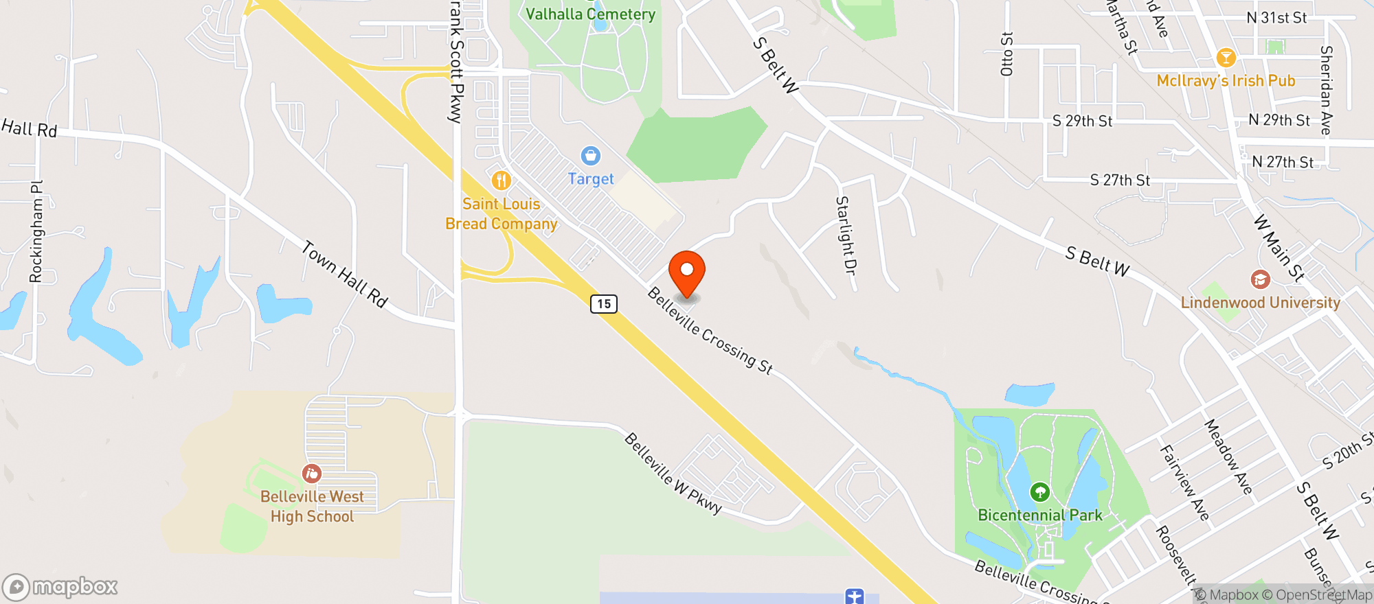 Map showing Elated Hearts, Llc - Belleville - Crossing St