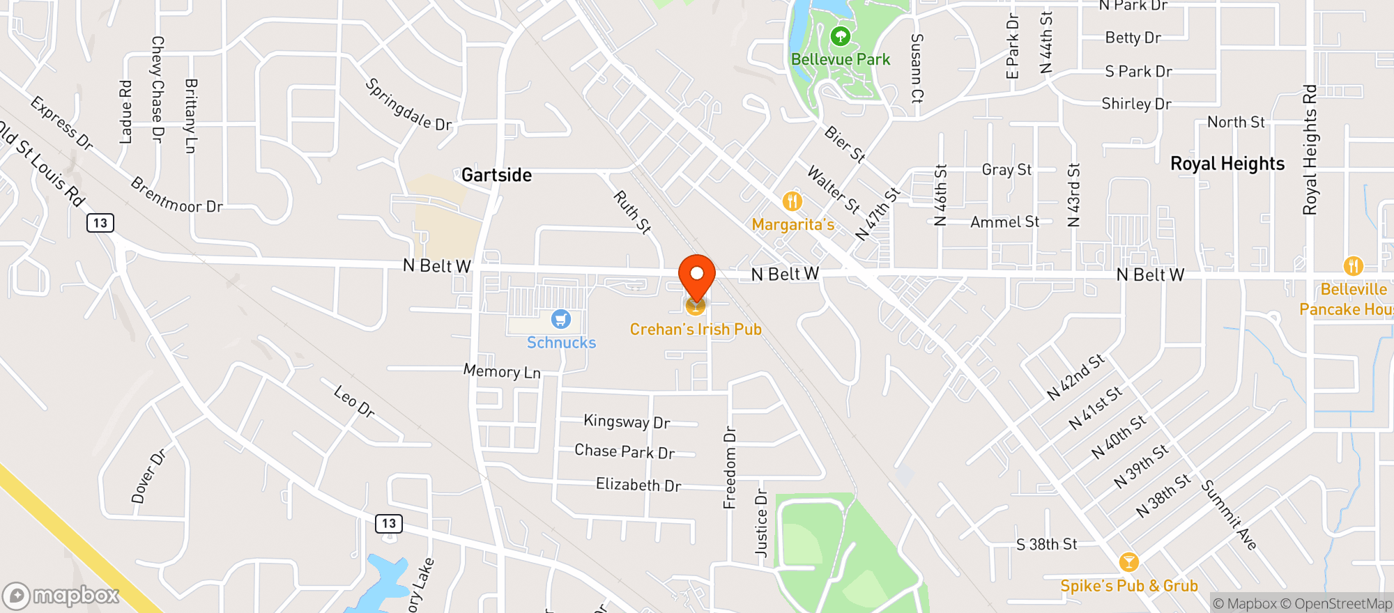 Map showing Crehans Irish Pub