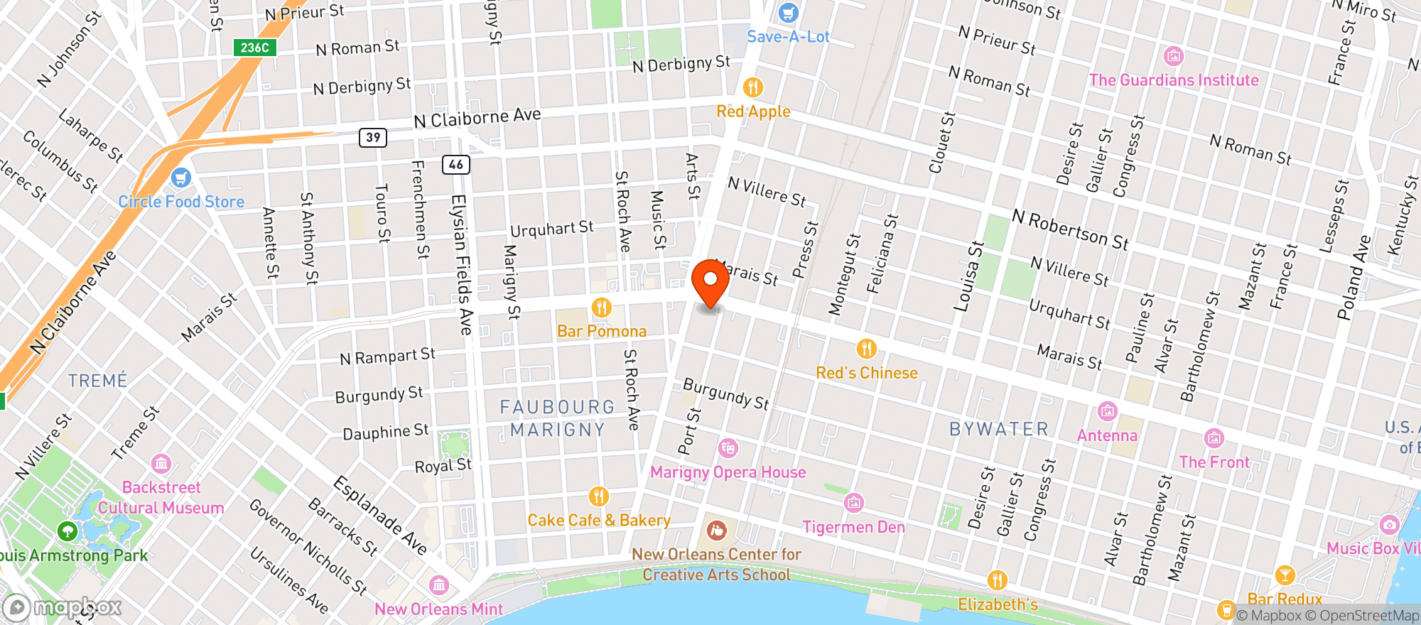 Map showing Hank's Seafood & Supermarket