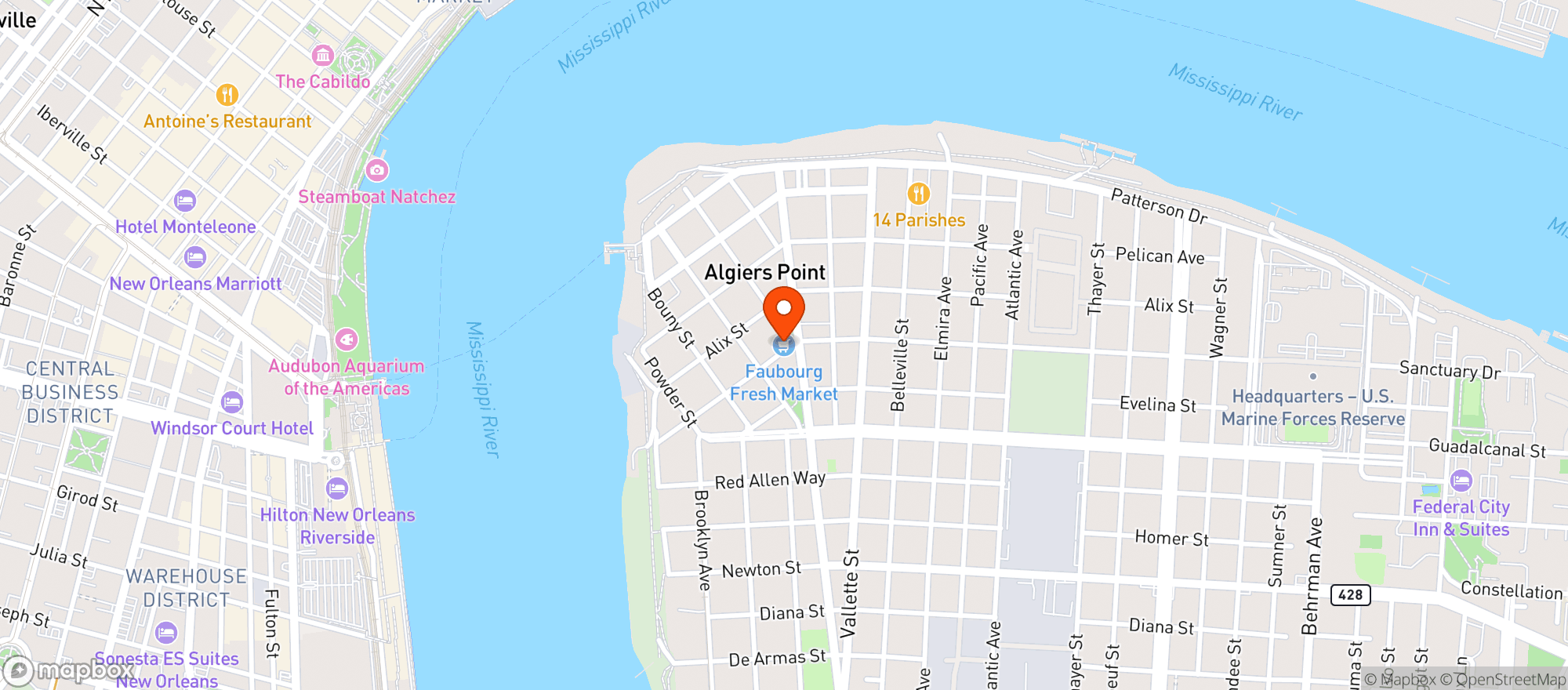 Map showing Fabourg Fresh Market