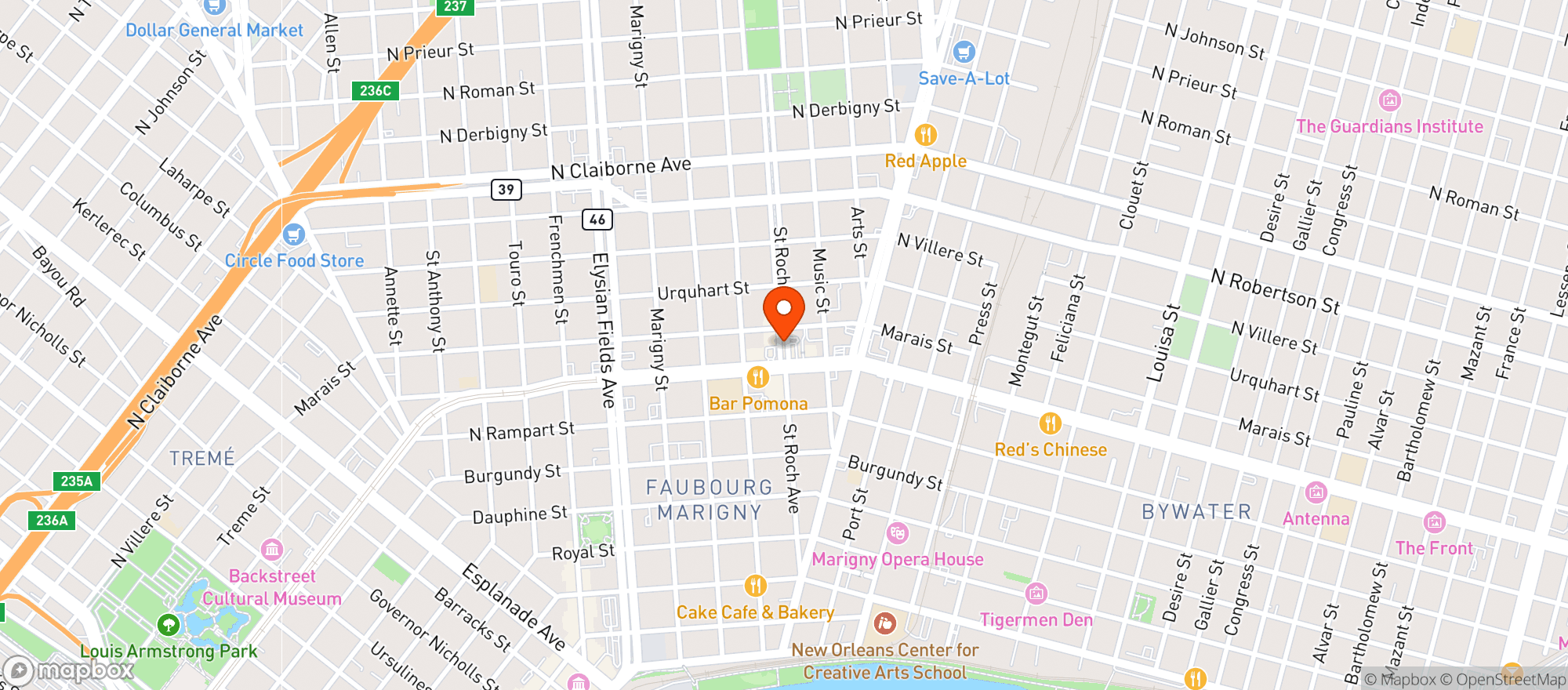 Map showing St Roch Seafood Market