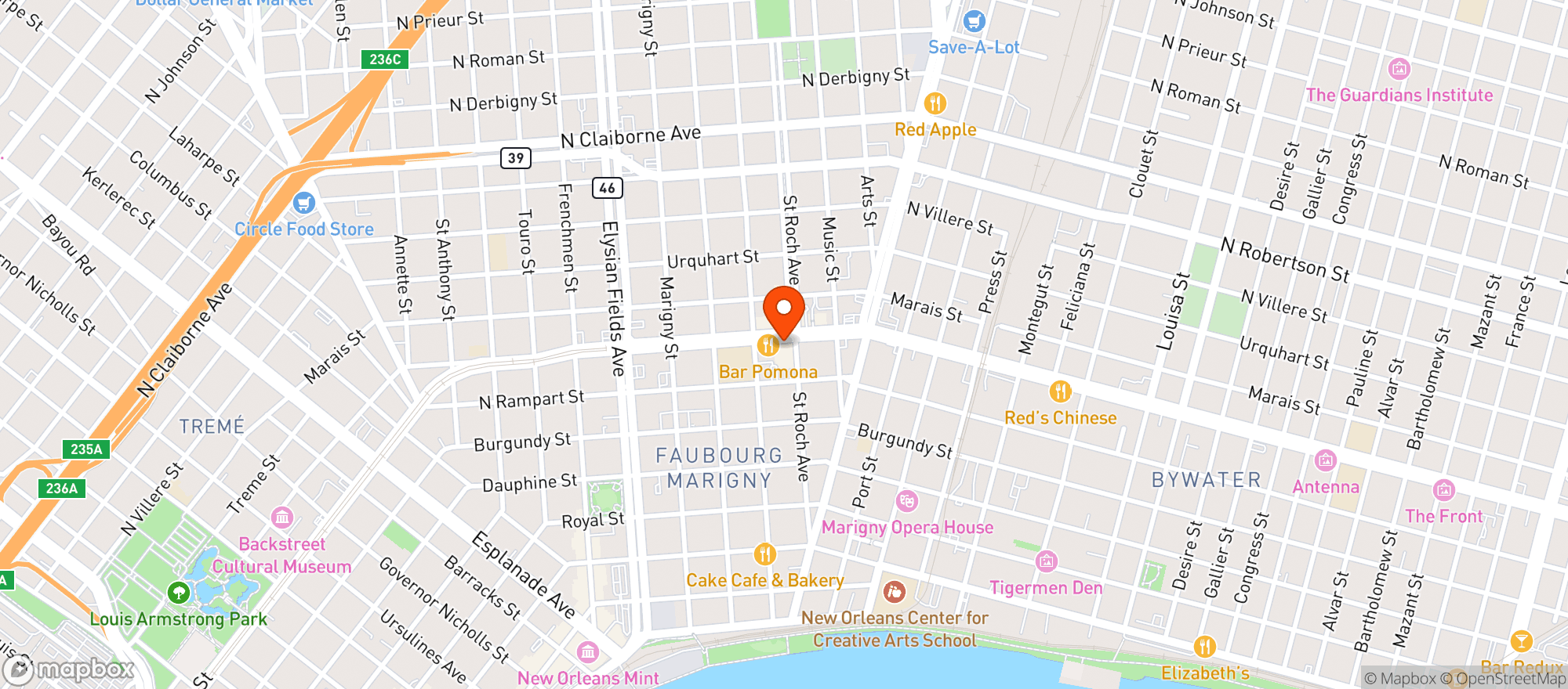 Map showing New Orleans Food Co Op