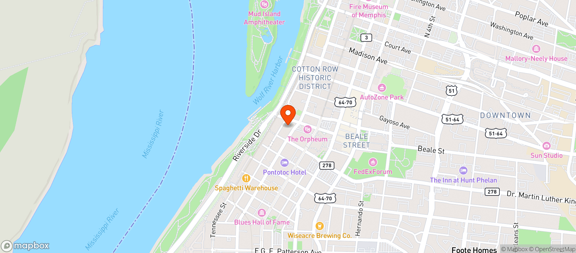 Map showing Hyatt Centric Beale Street Memphis