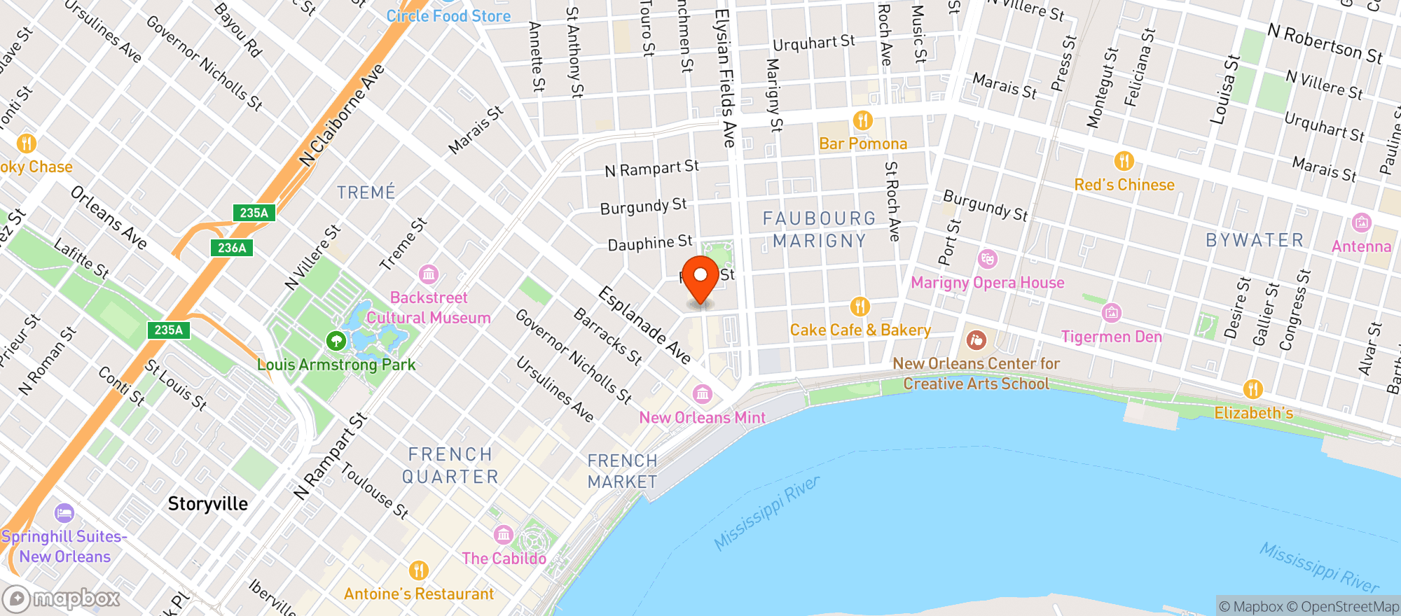 Map showing Frenchmen Deli