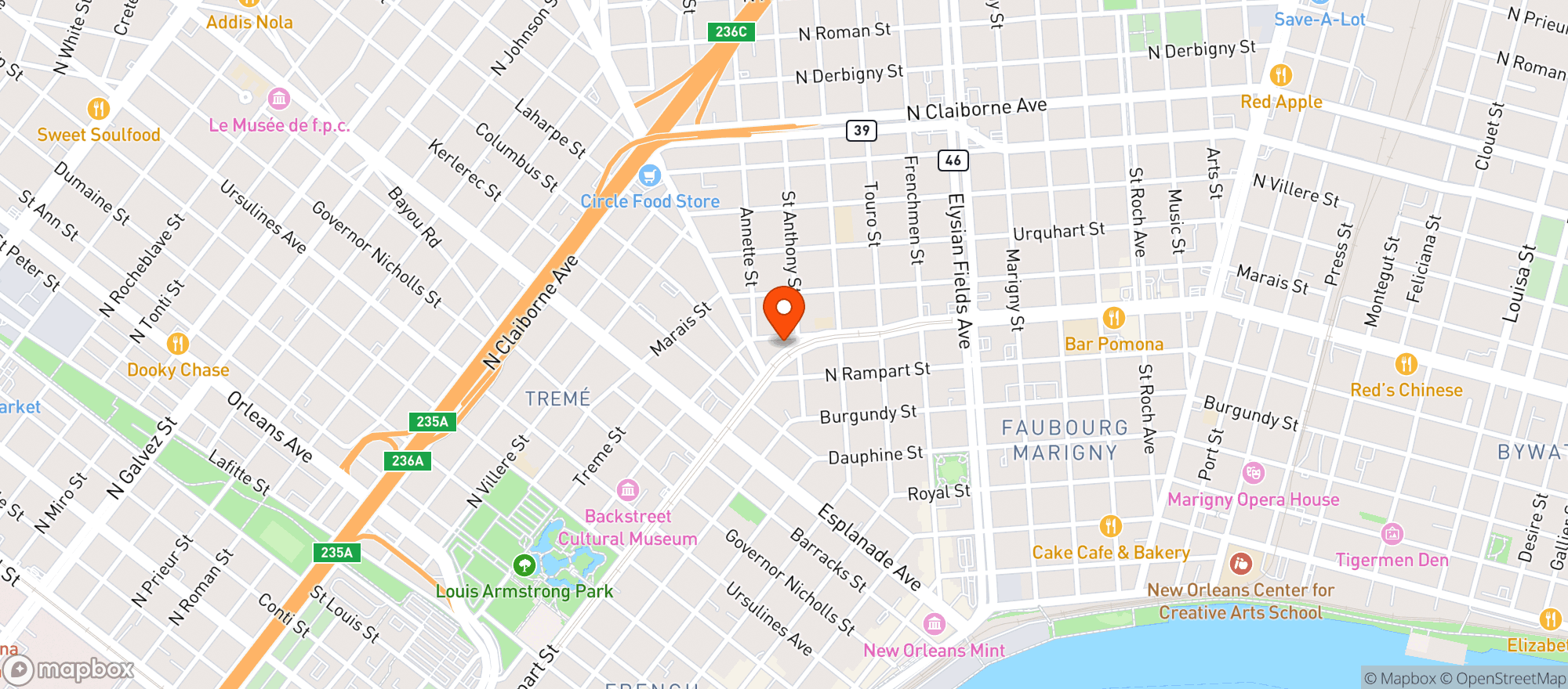 Map showing A & M Food Store