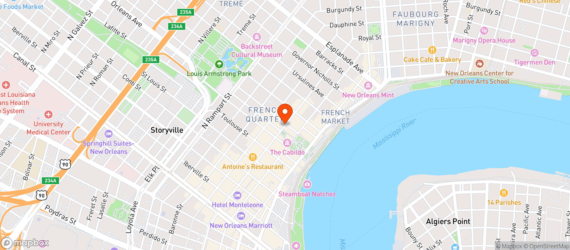 Map showing Pere Antoine Restaurant