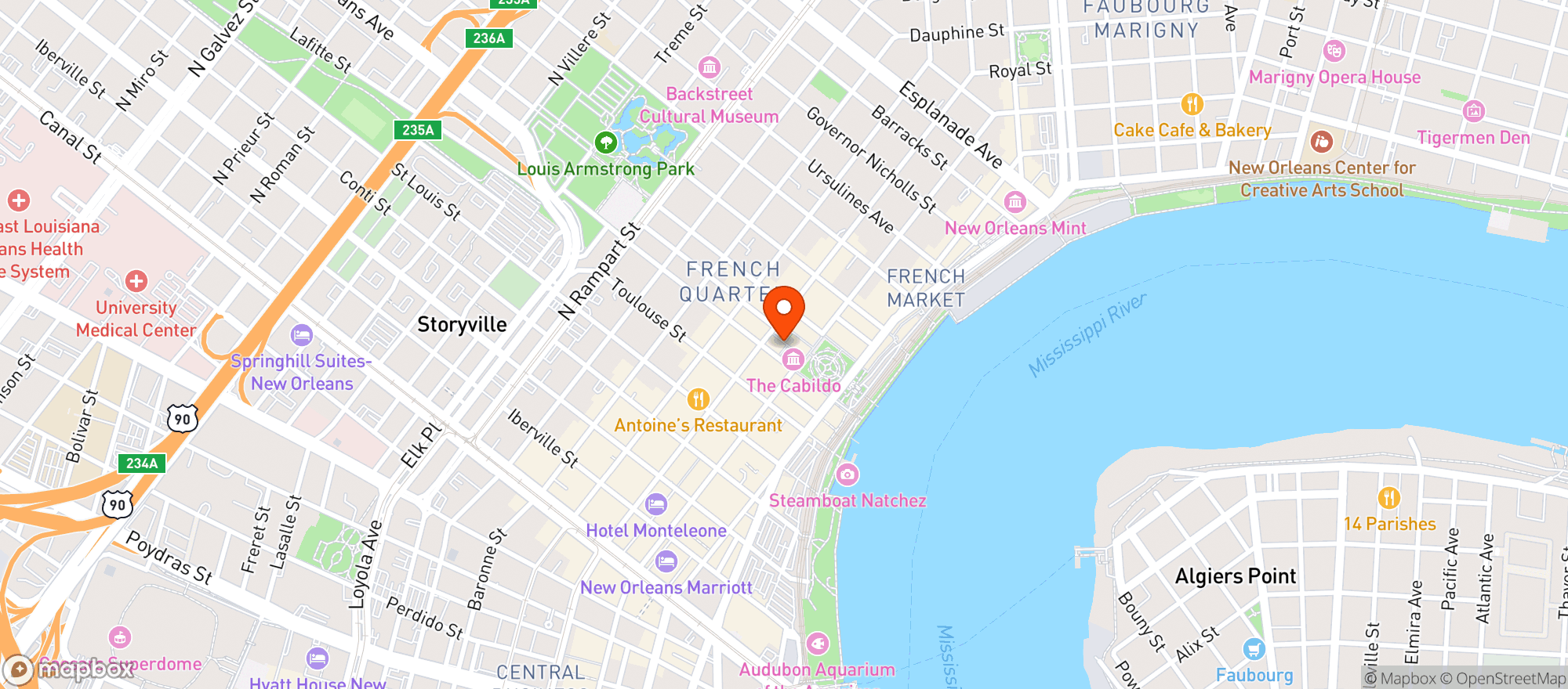 Map showing Pirates Alley Cafe