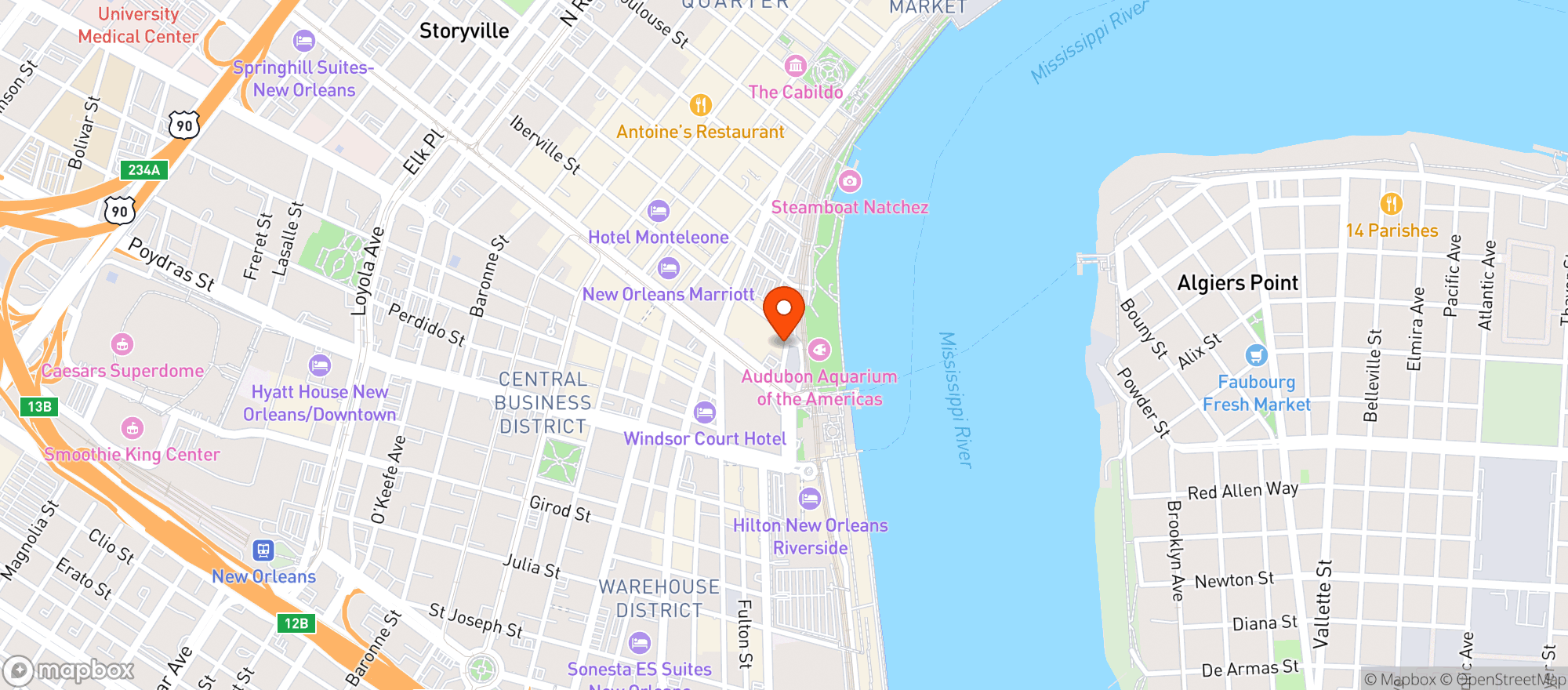 Map showing The Westin New Orleans