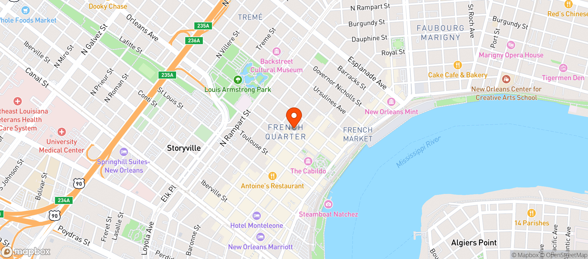 Map showing Bourbon Pub Parade