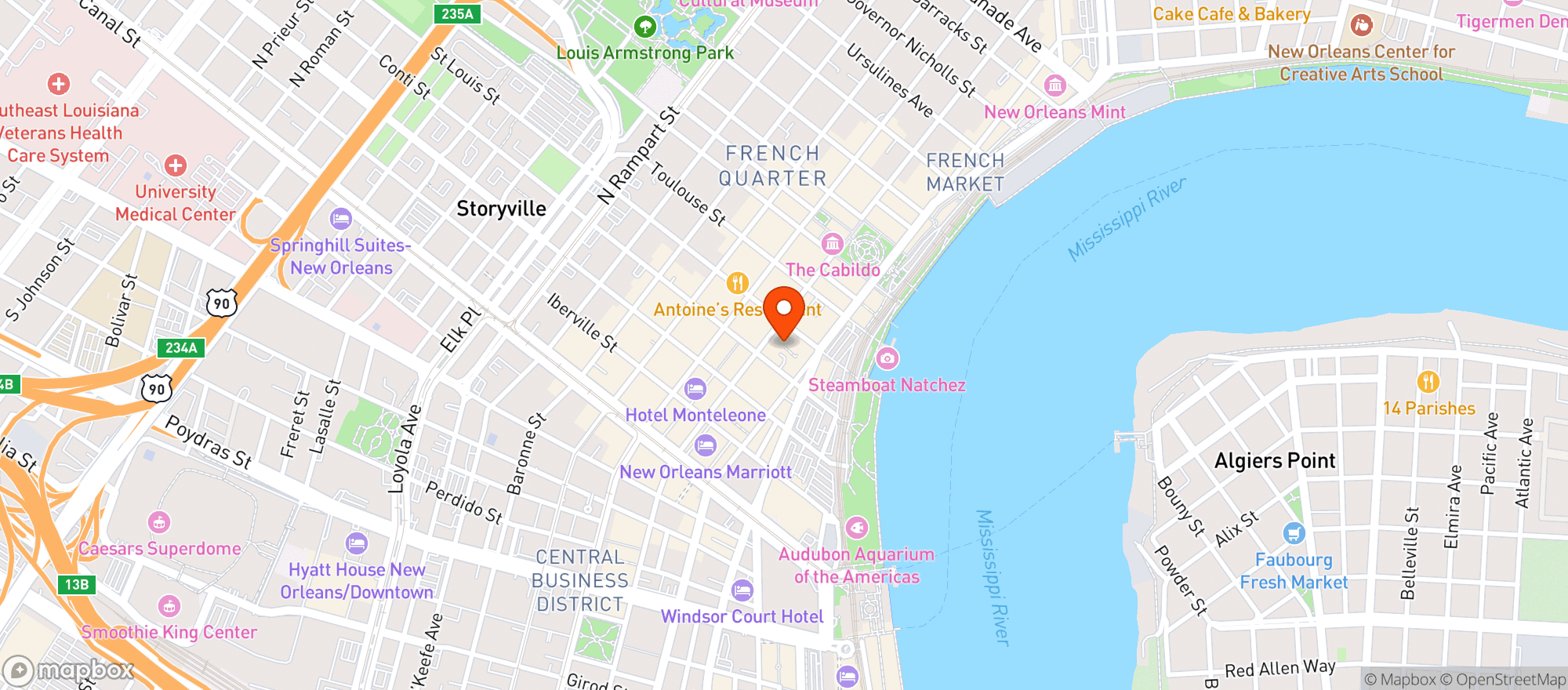 Map showing Vieux Carre Wine & Spirit Store