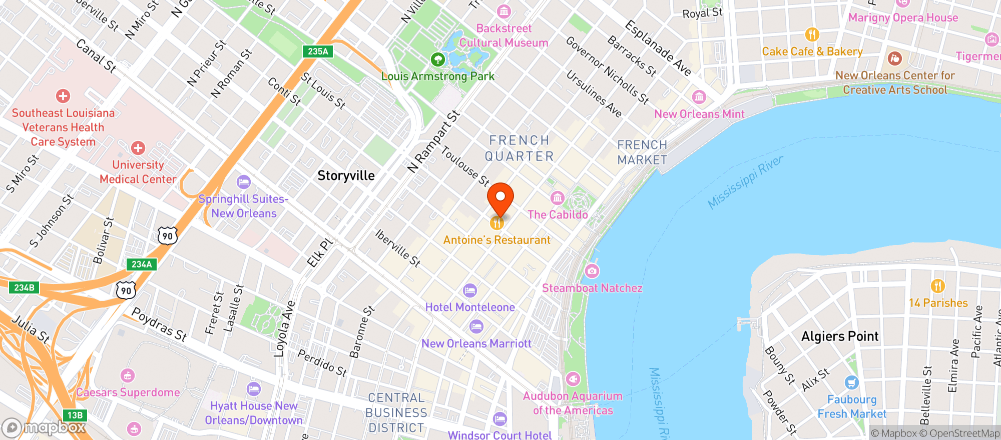Map showing Antoines Restaurant