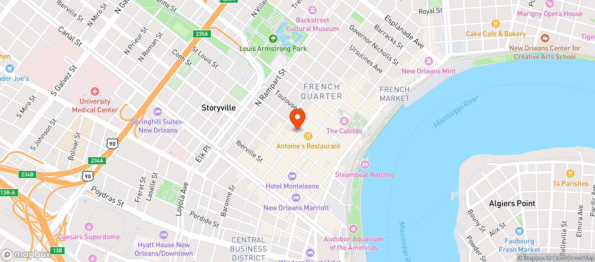 Map showing Bourbon Bandstand