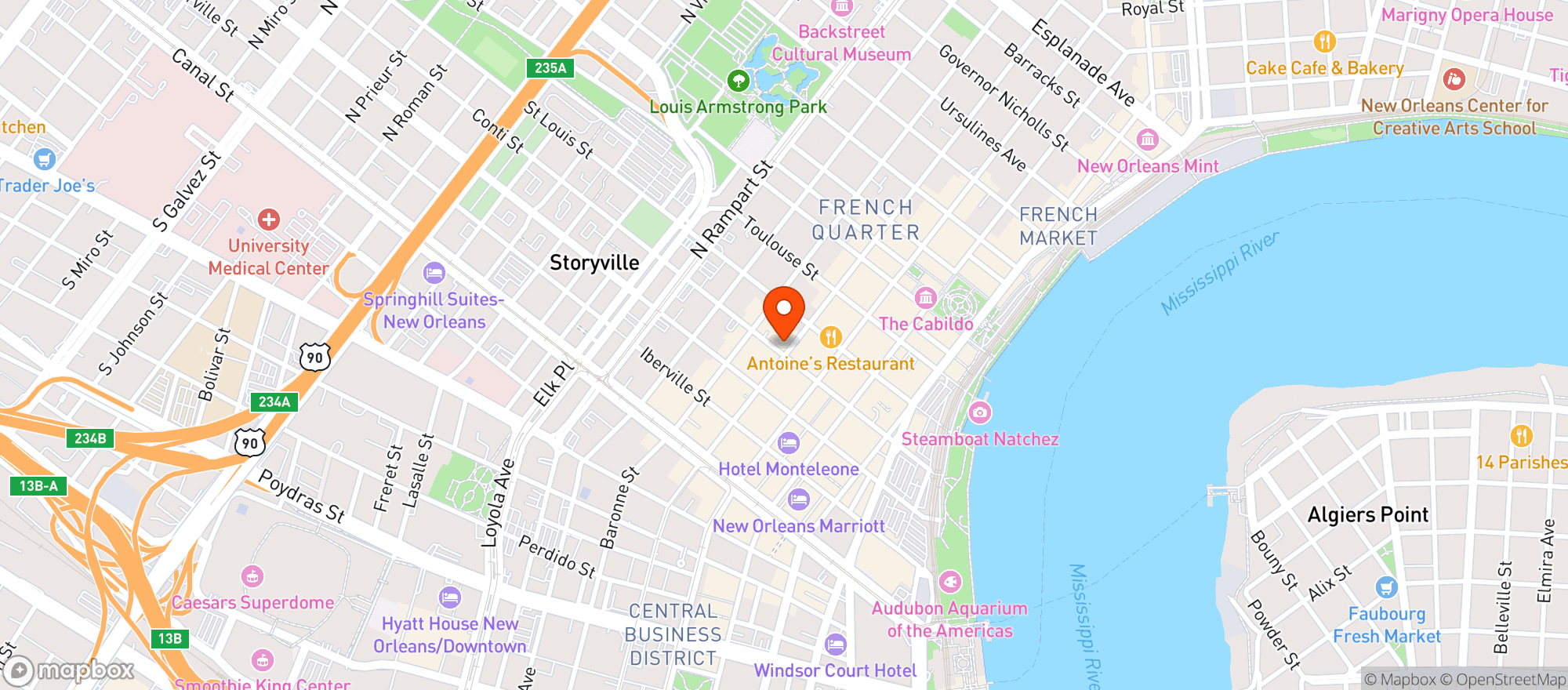 Map showing Crescent City Pizza Works