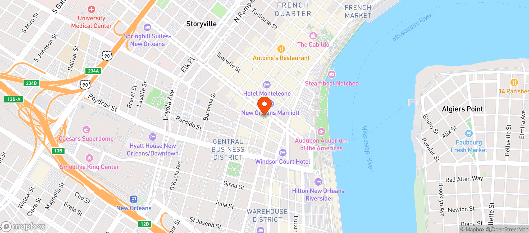 Map showing Sheraton New Orleans Hotel