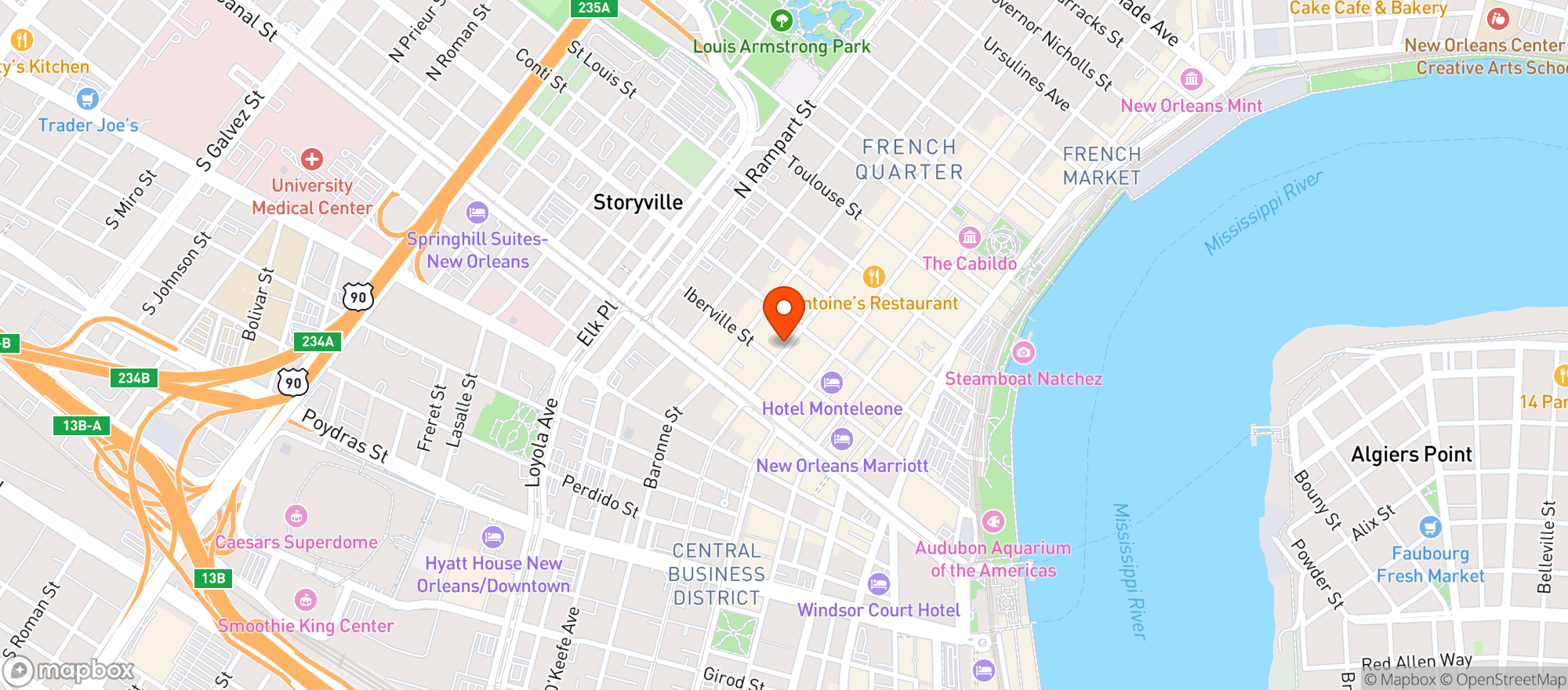 Map showing Bourbon Street Drinkery